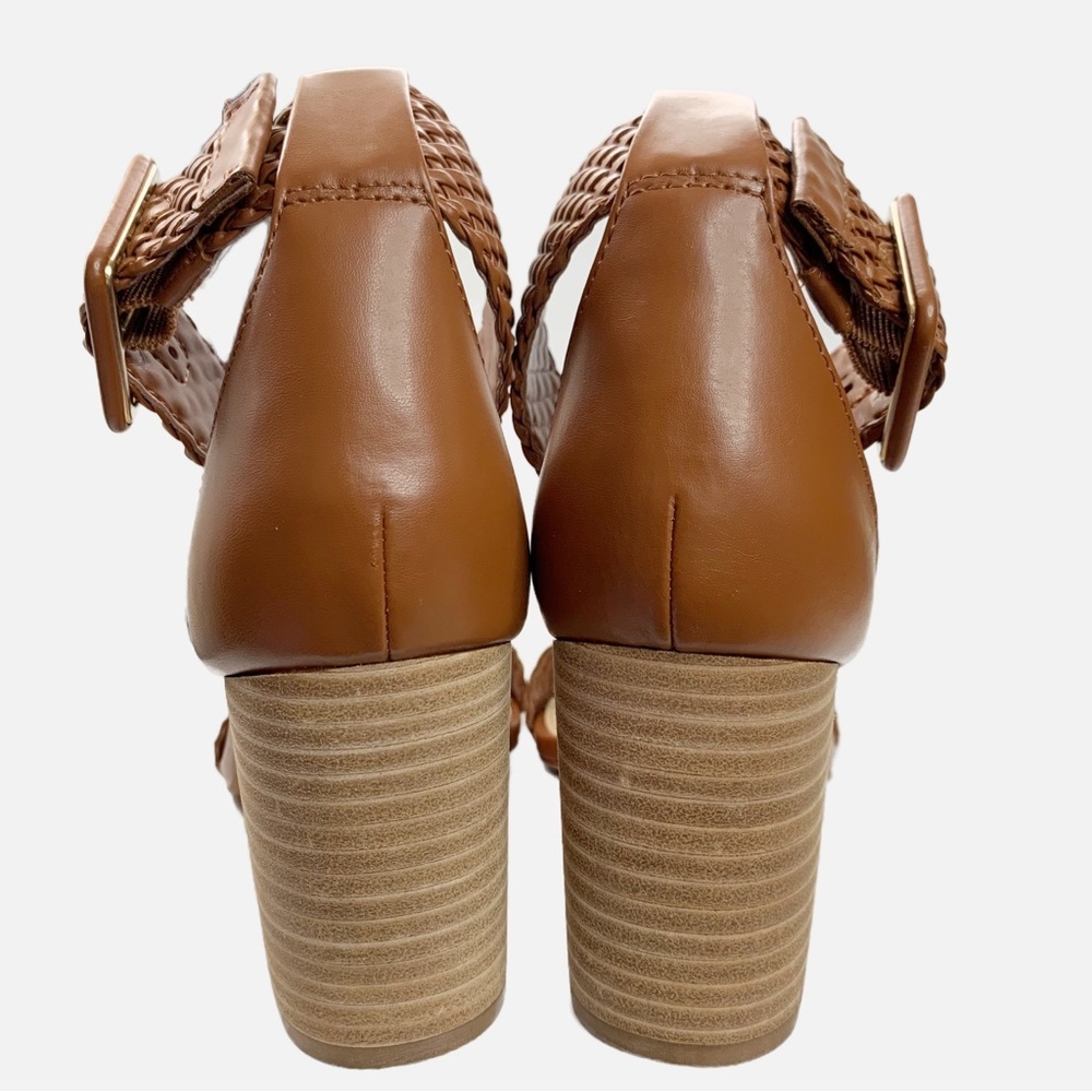 Vince Camuto Maghen Sandals 7.5 Braided Strappy Open Toe Block Heel Cognac - Picture 6 of 12